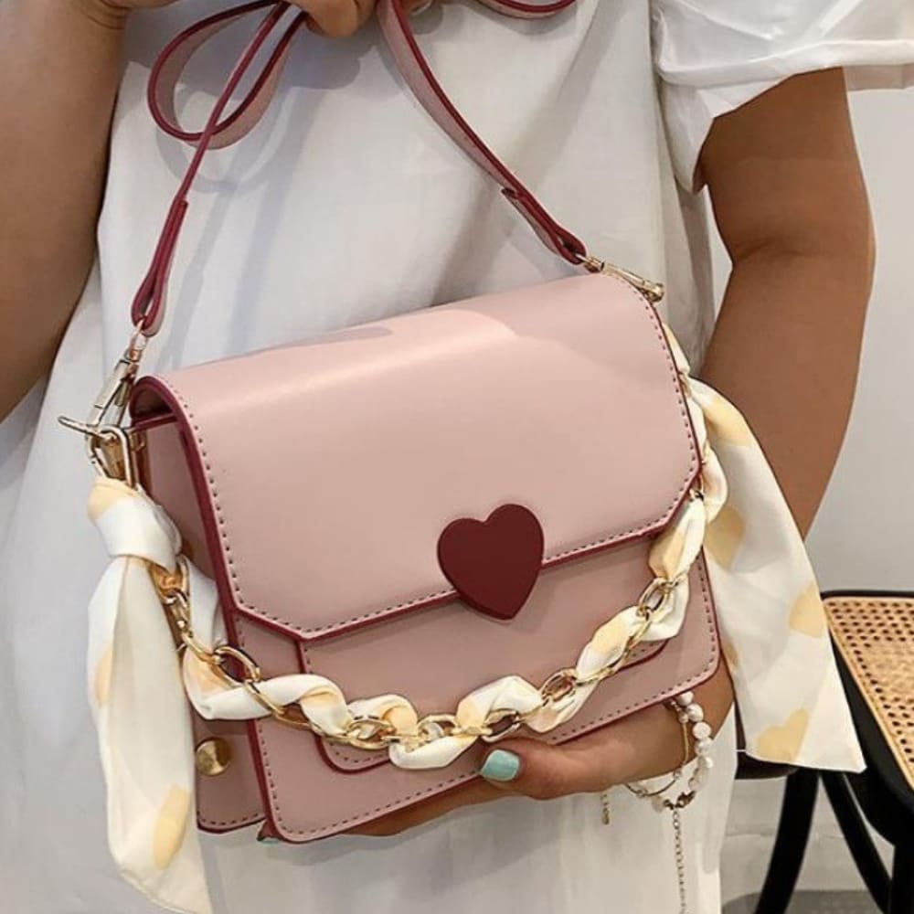 Heart Accent Chain Crossbody Bag