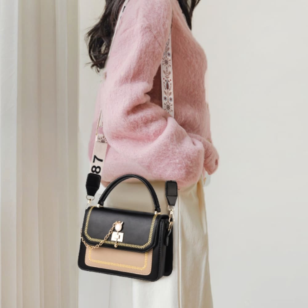Color Block Chain Flap Crossbody Bag