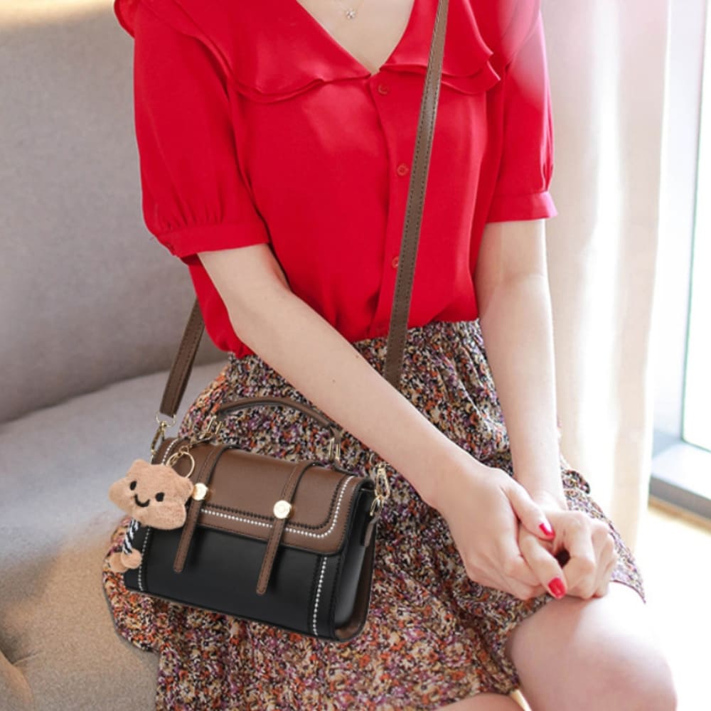 Contrast Stitch Flap Crossbody Bag