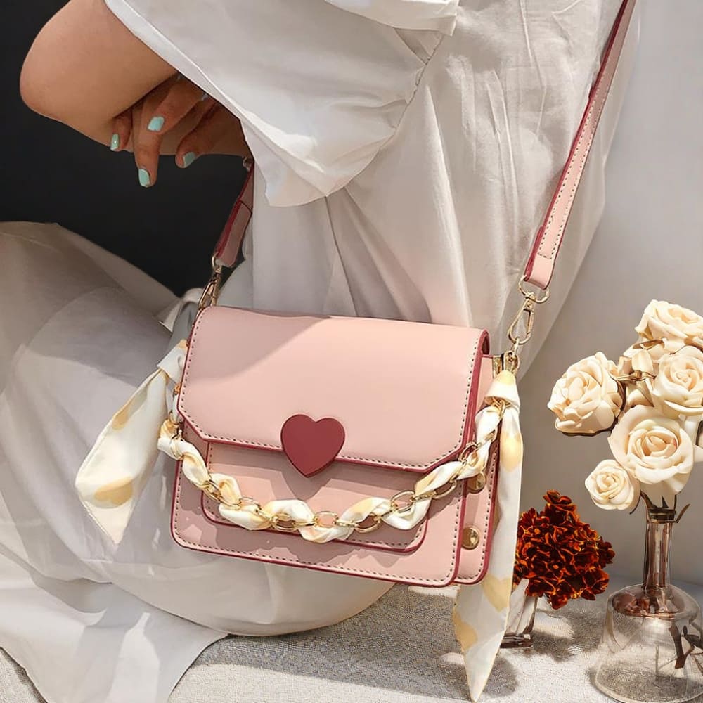 Heart Accent Chain Crossbody Bag