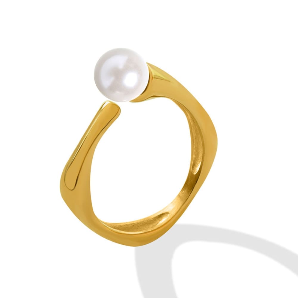 Golden Pearl Curve Ring