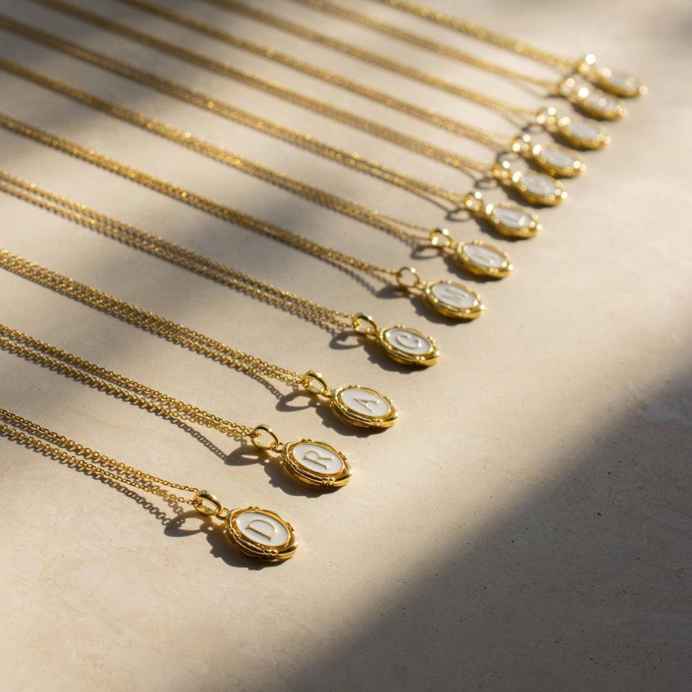 Vintage Oval Initial Necklace - Father and Daughter Jewelry