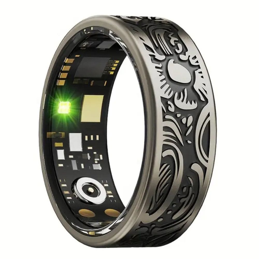 Engraved Black Smart Ring