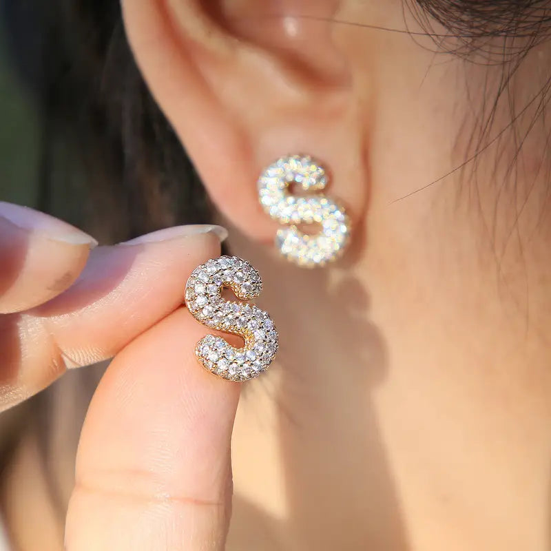 Gold Pavé Initial Stud Earrings