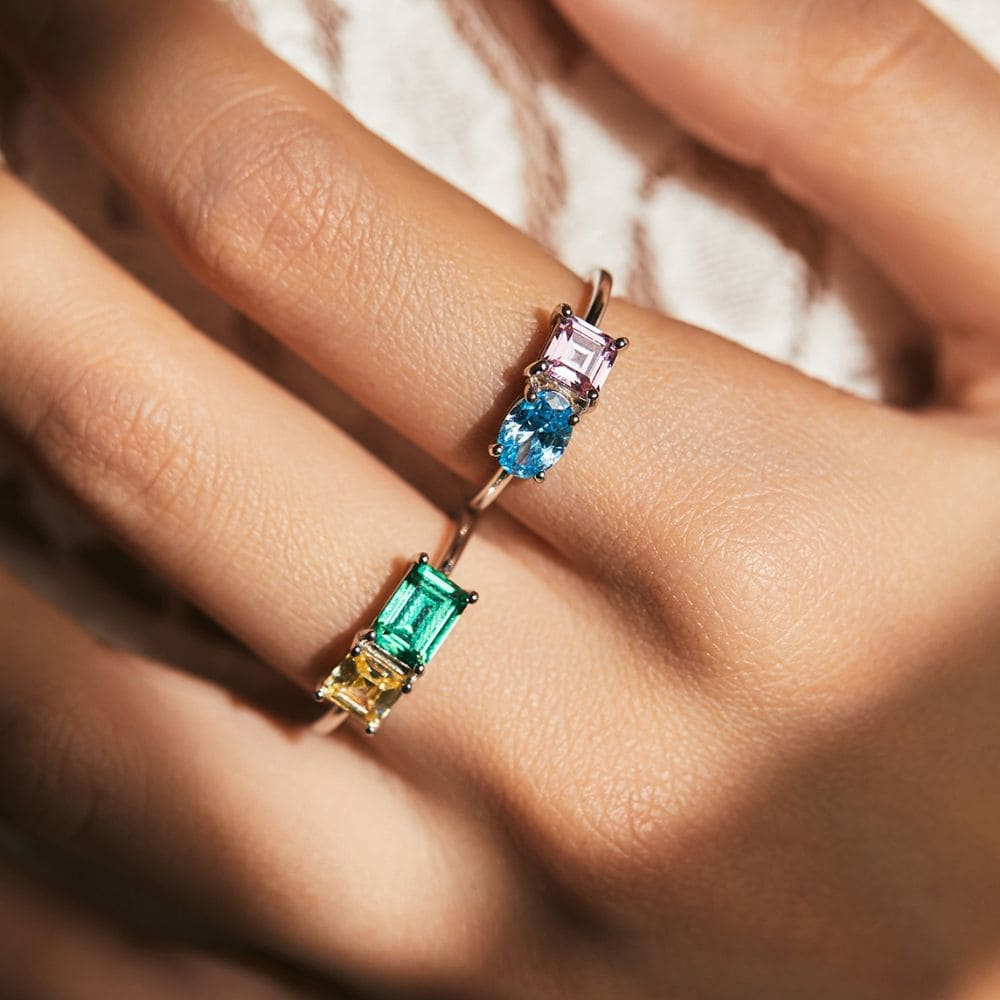 Gem Duet Silver Ring