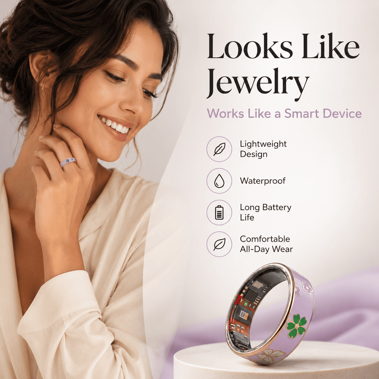 Floral Enamel Smart Ring