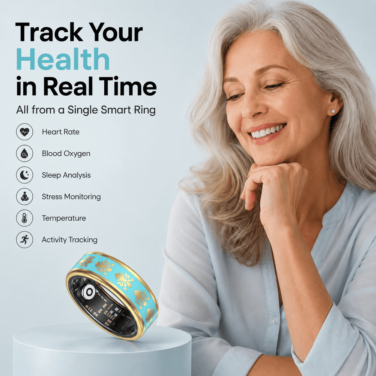 Ornamental Enamel Smart Ring