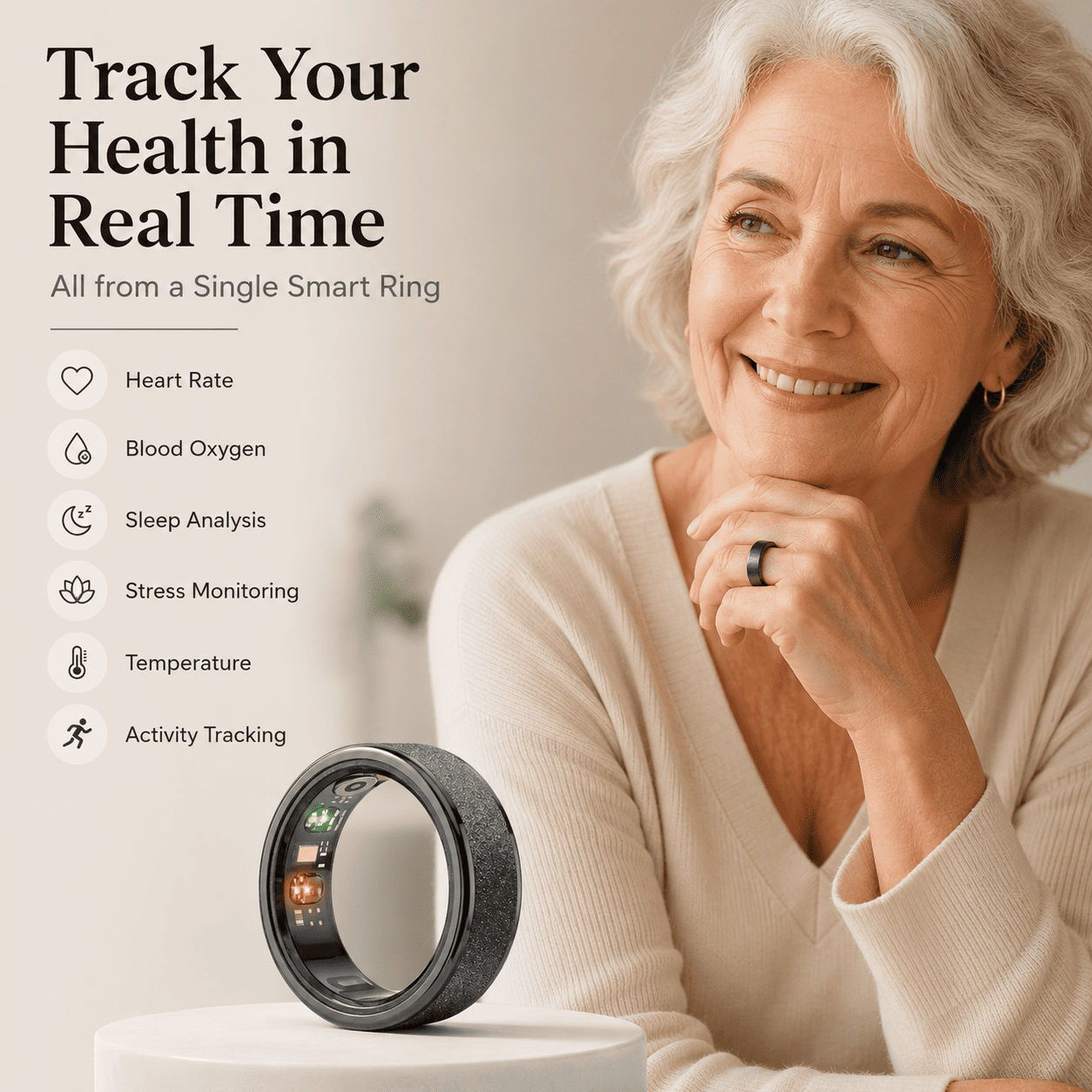 Brushed Metallic Smart Ring