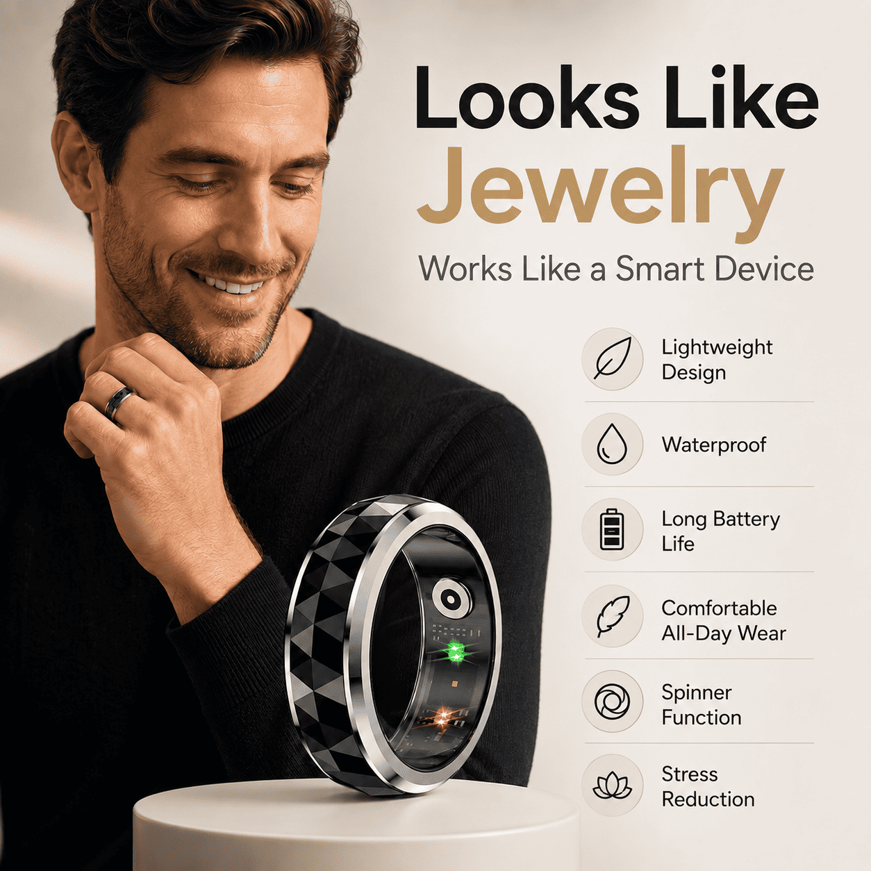Faceted Spinner Smart Ring