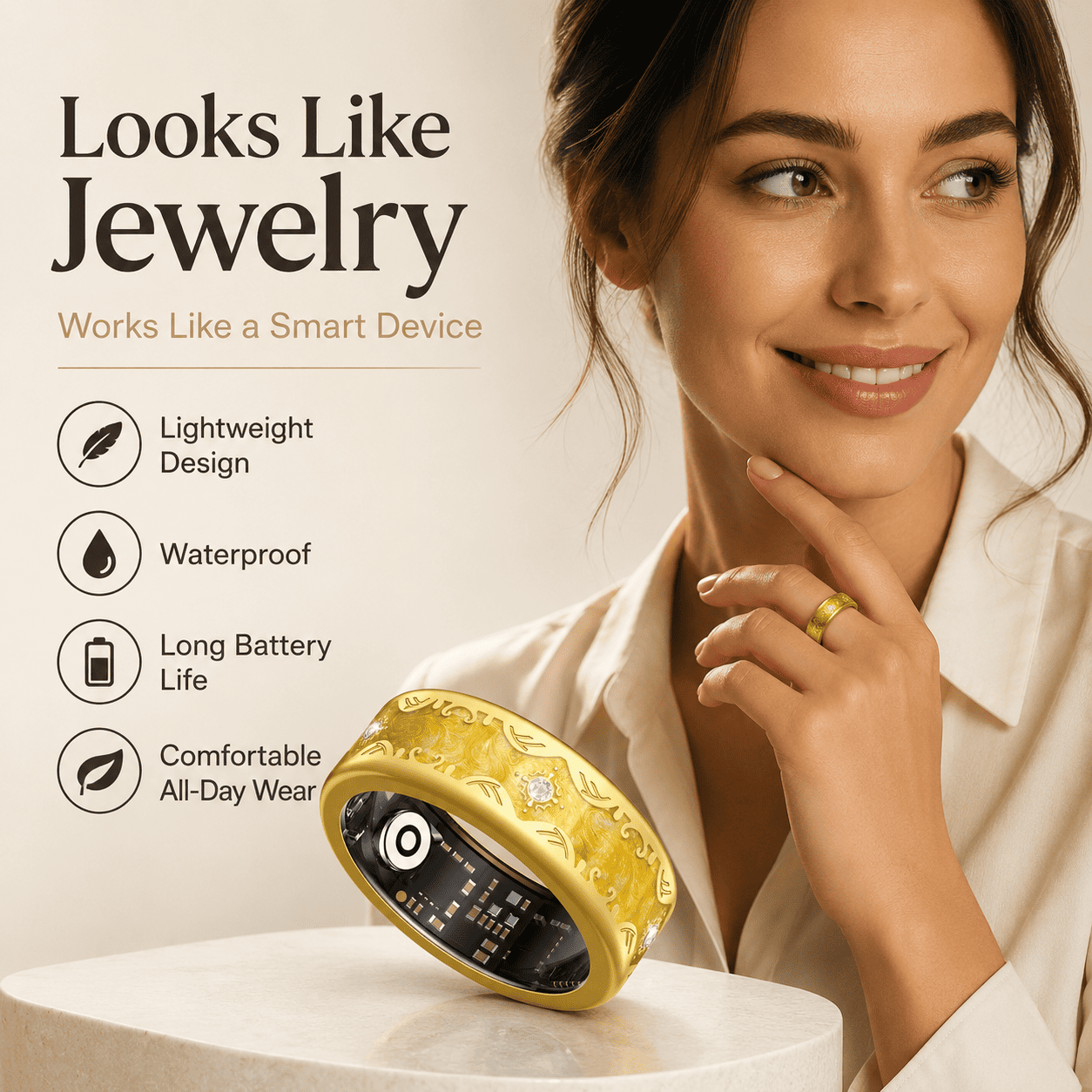 Luxury Marble Gold Smart Ring