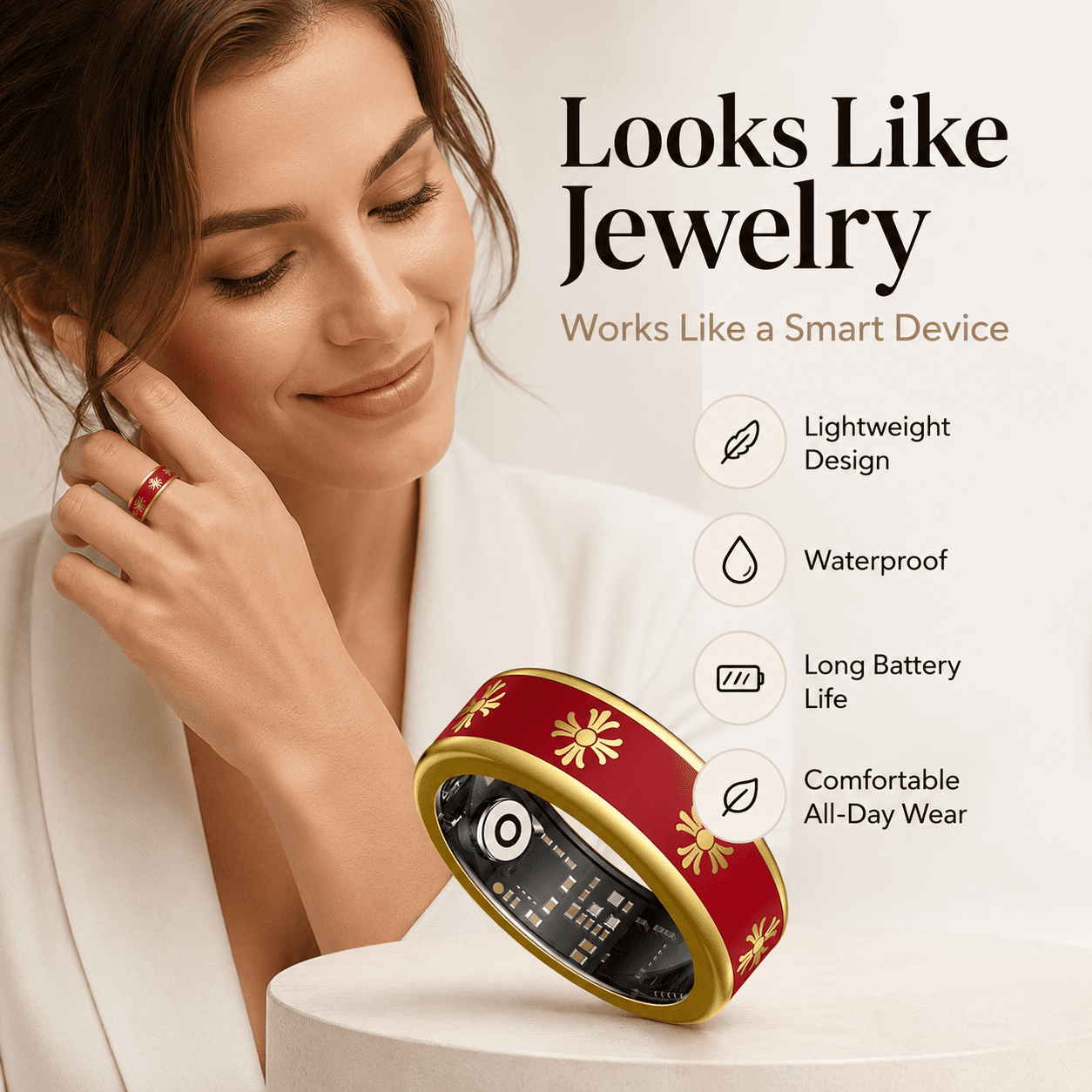 Floral Enamel Smart Ring