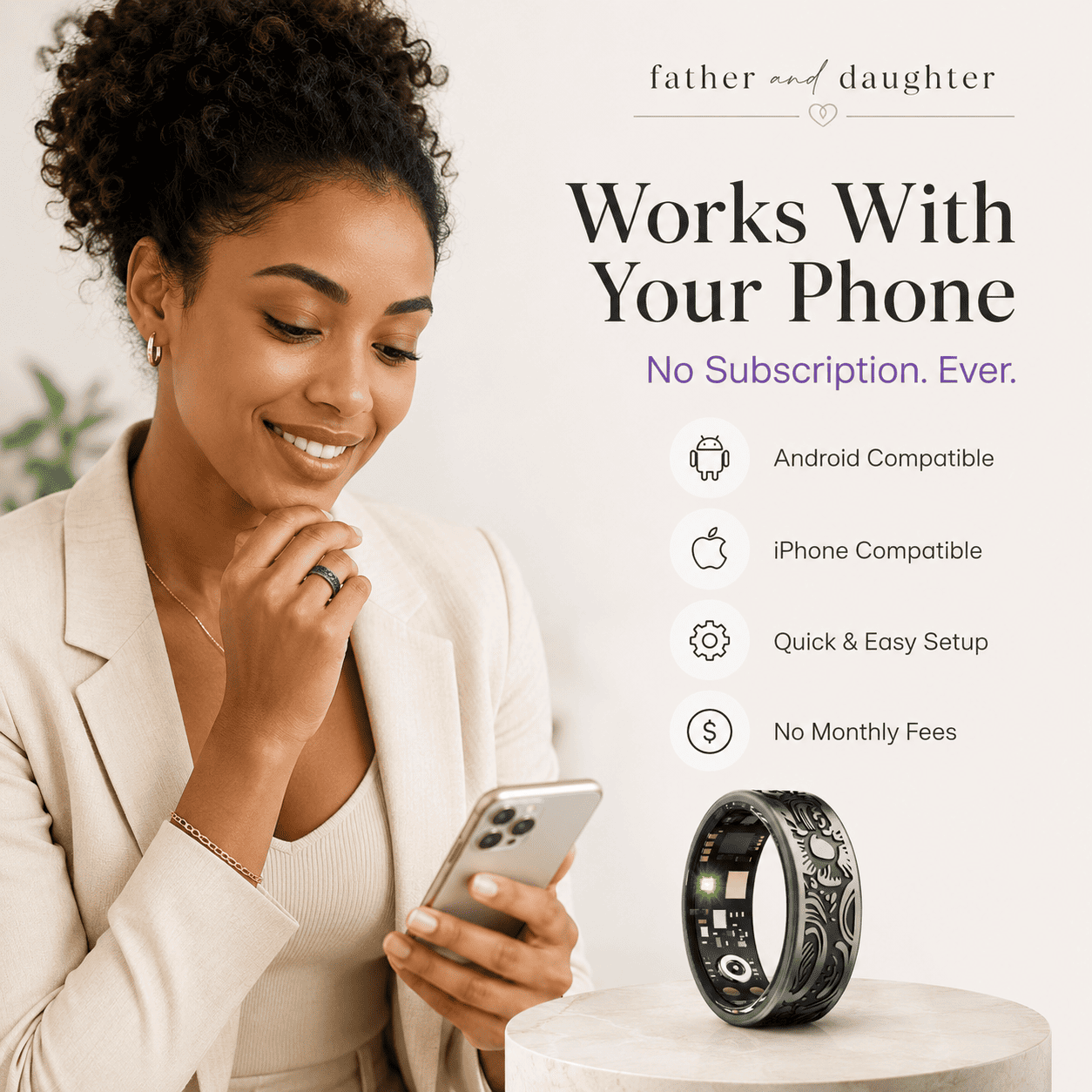 Engraved Black Smart Ring