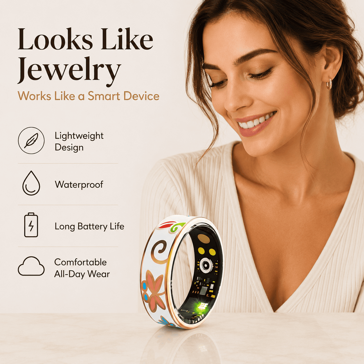 Floral Enamel Smart Ring