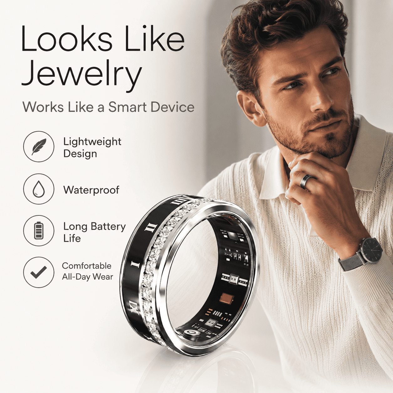 Diamond Inlaid Smart Ring