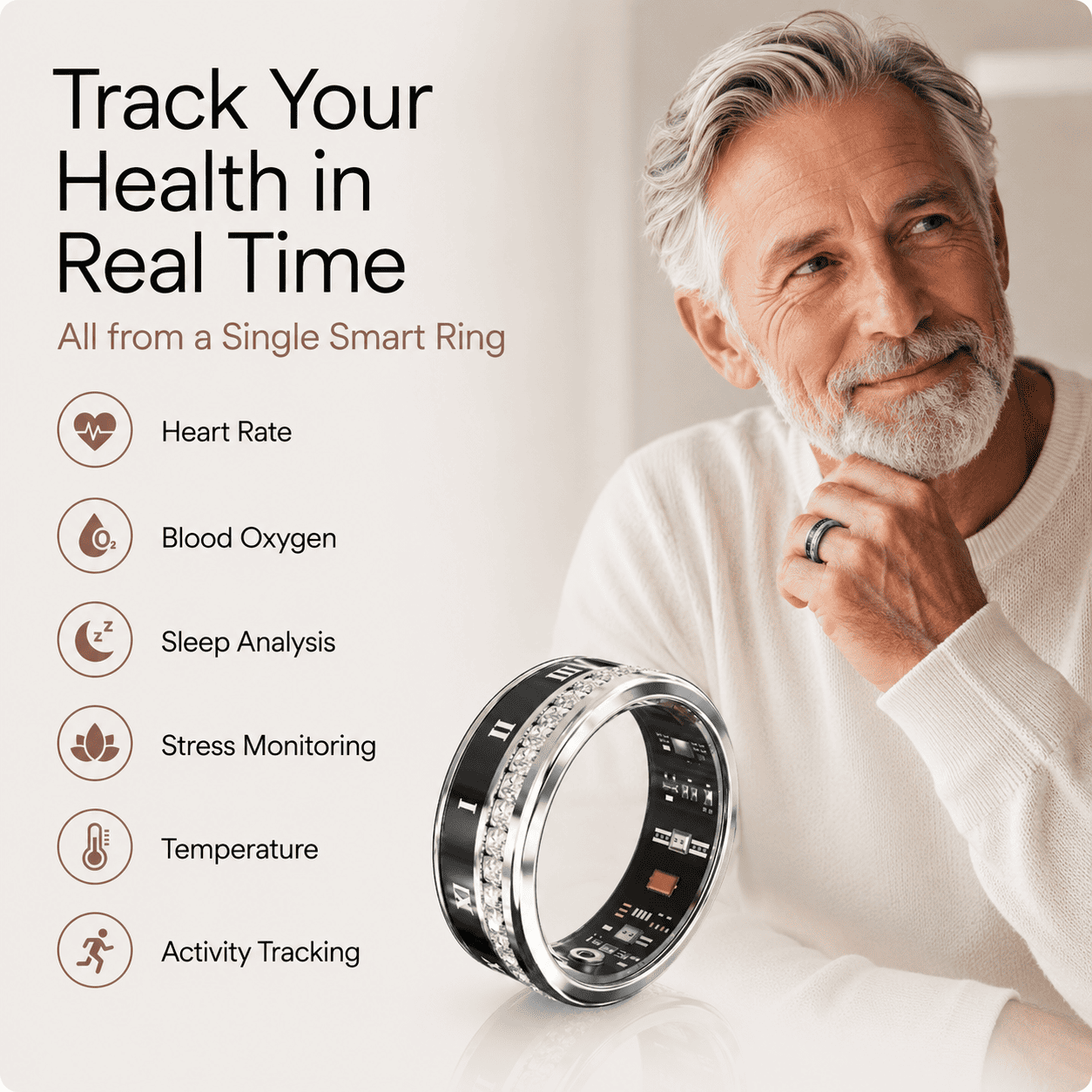 Diamond Inlaid Smart Ring
