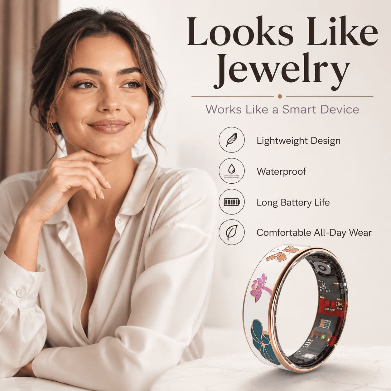 Floral Enamel Luxe Smart Ring