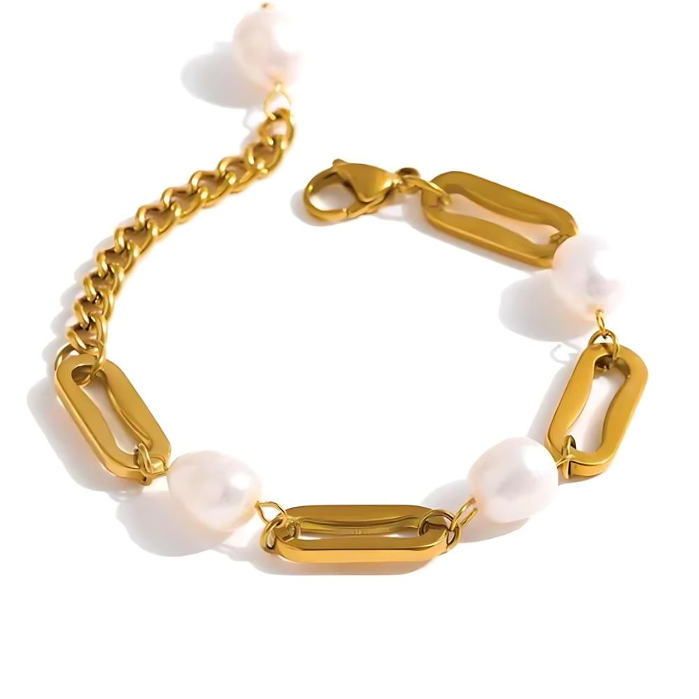 Woman’s gold plated natural pearl bracelet. Father and Daughter Jewelry.