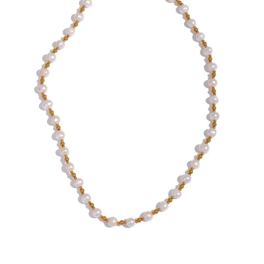 Woman’s gold plated natural pearl necklace. Father and Daughter Jewelry.