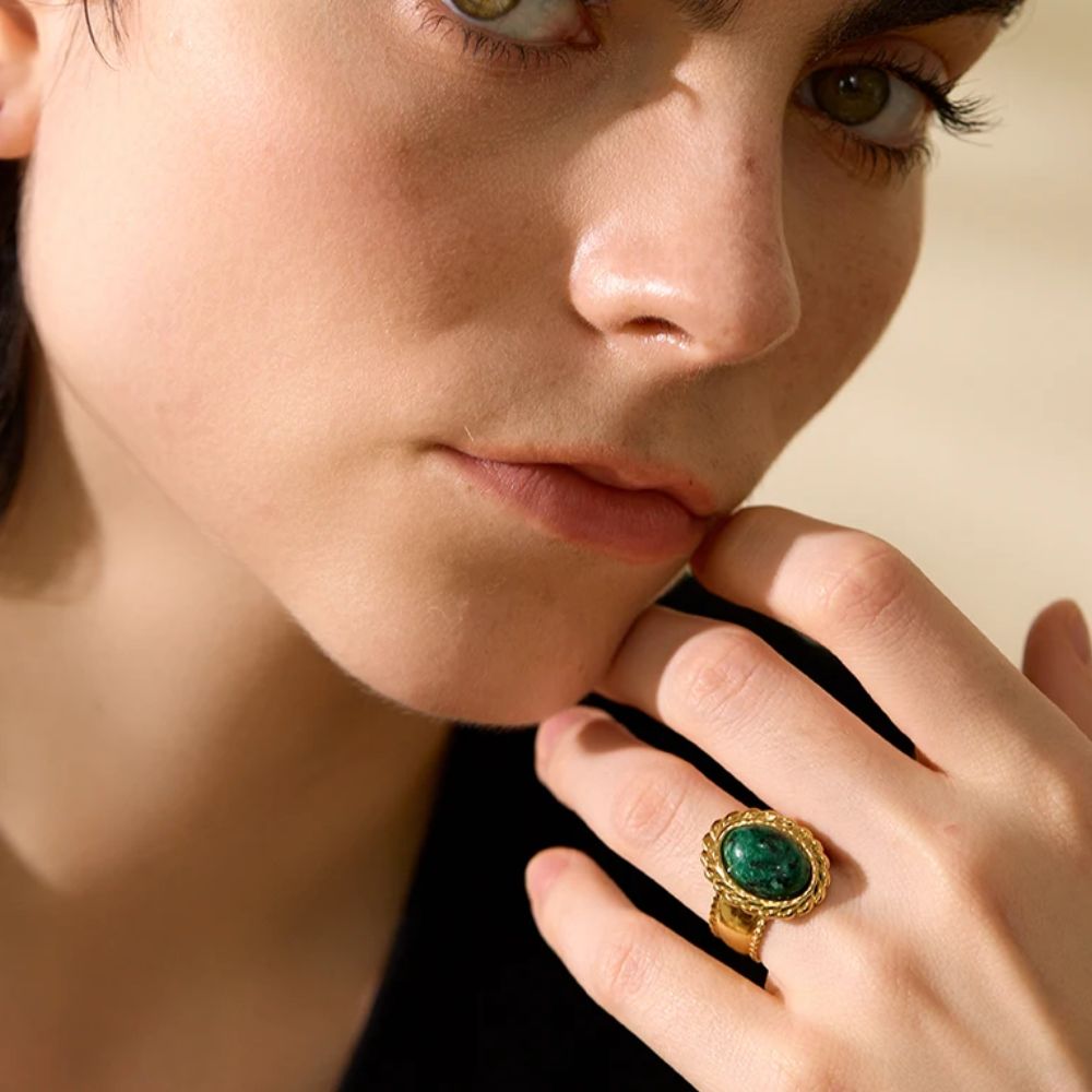 Woman’s gold plated tiger stone ring. Father and Daughter Jewelry.