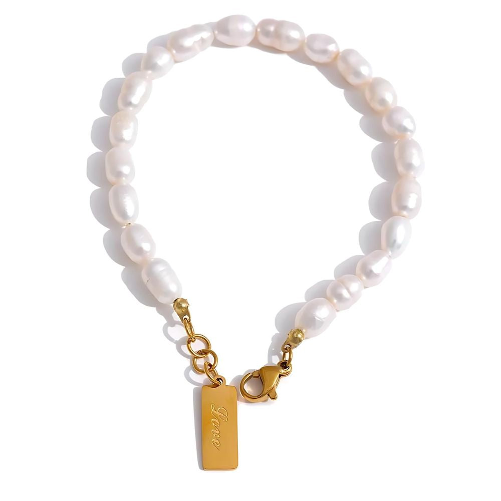 Woman’s gold plated natural pearl bracelet. Father and Daughter Jewelry.