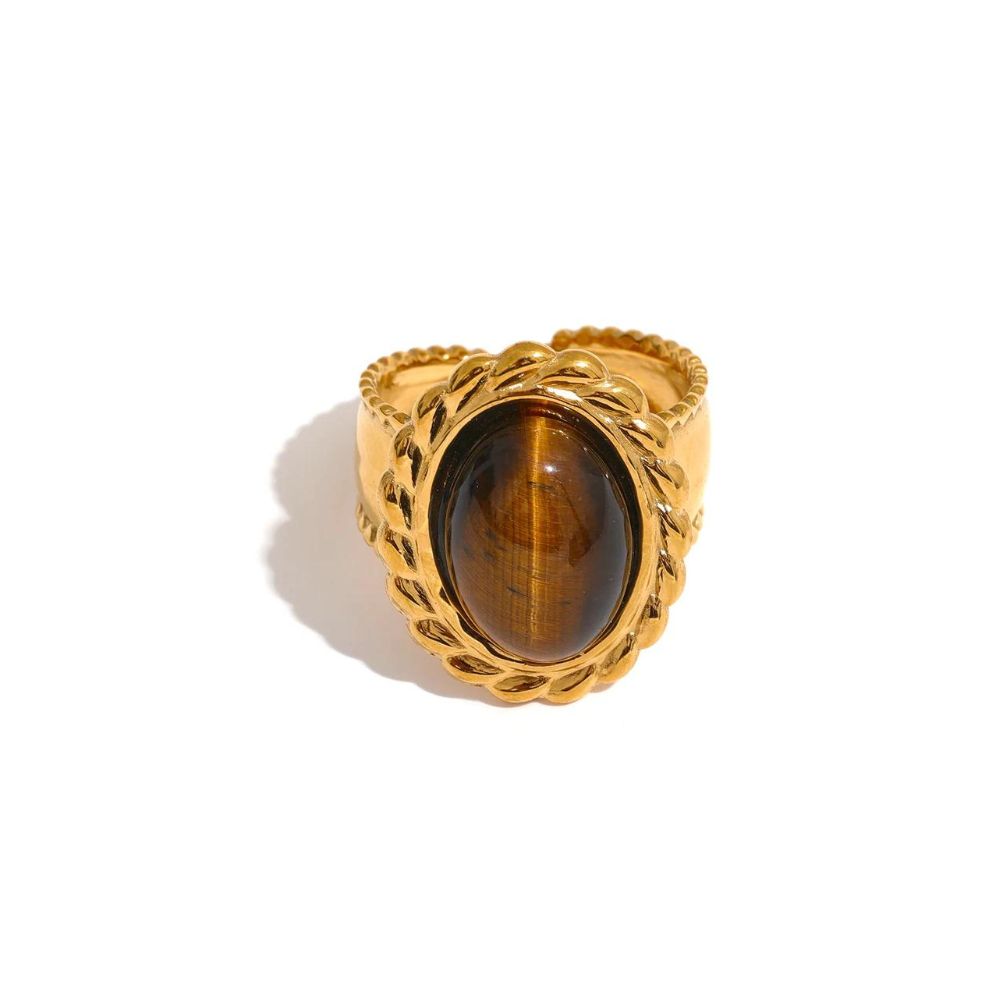 Woman’s gold plated tiger stone ring. Father and Daughter Jewelry.