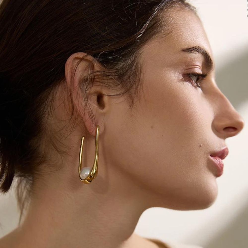 Woman’s gold plated pearl earrings. Father and Daughter Jewelry.