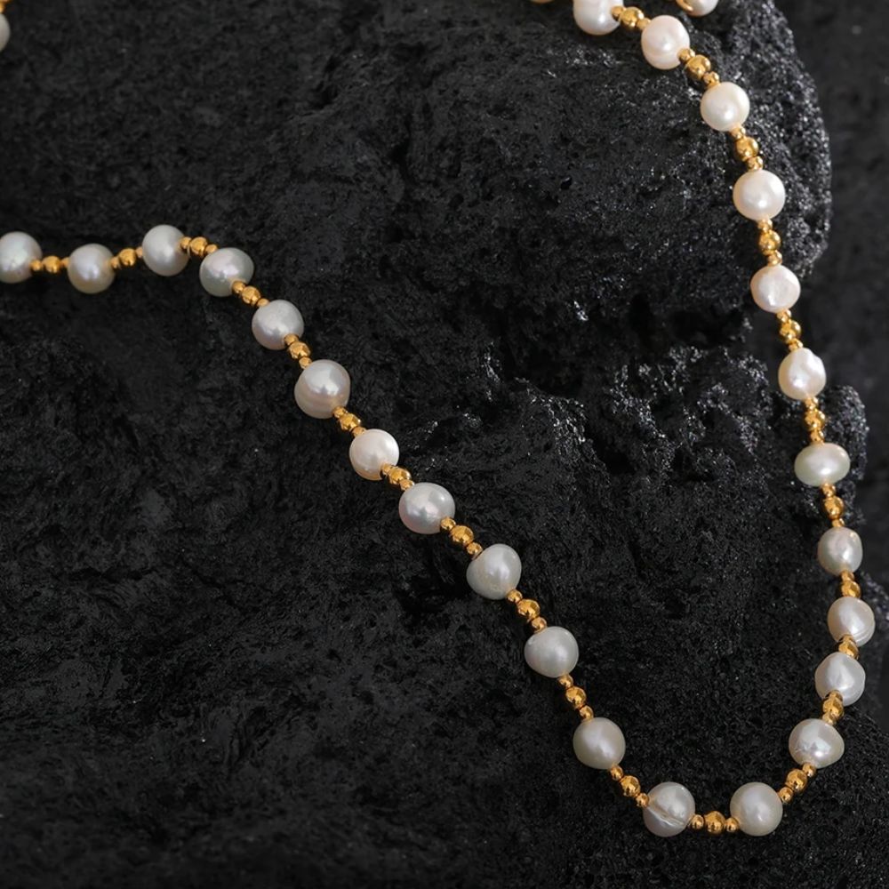 Woman’s gold plated natural pearl necklace. Father and Daughter Jewelry.