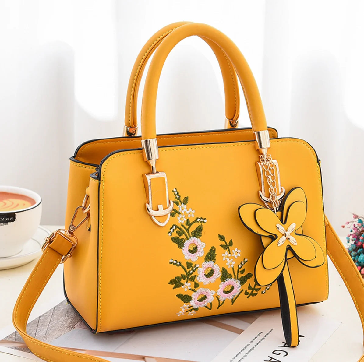 Flora Women's Crossbody Bag | Premium PU Leather with Floral Embroidery 0