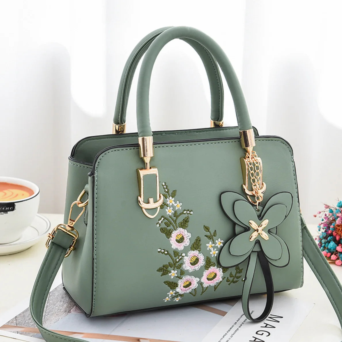 Flora Women's Crossbody Bag | Premium PU Leather with Floral Embroidery 1