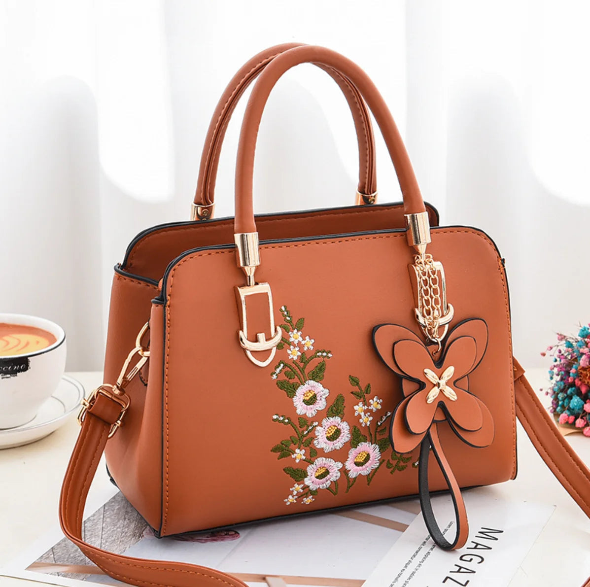 Flora Women's Crossbody Bag | Premium PU Leather with Floral Embroidery 4