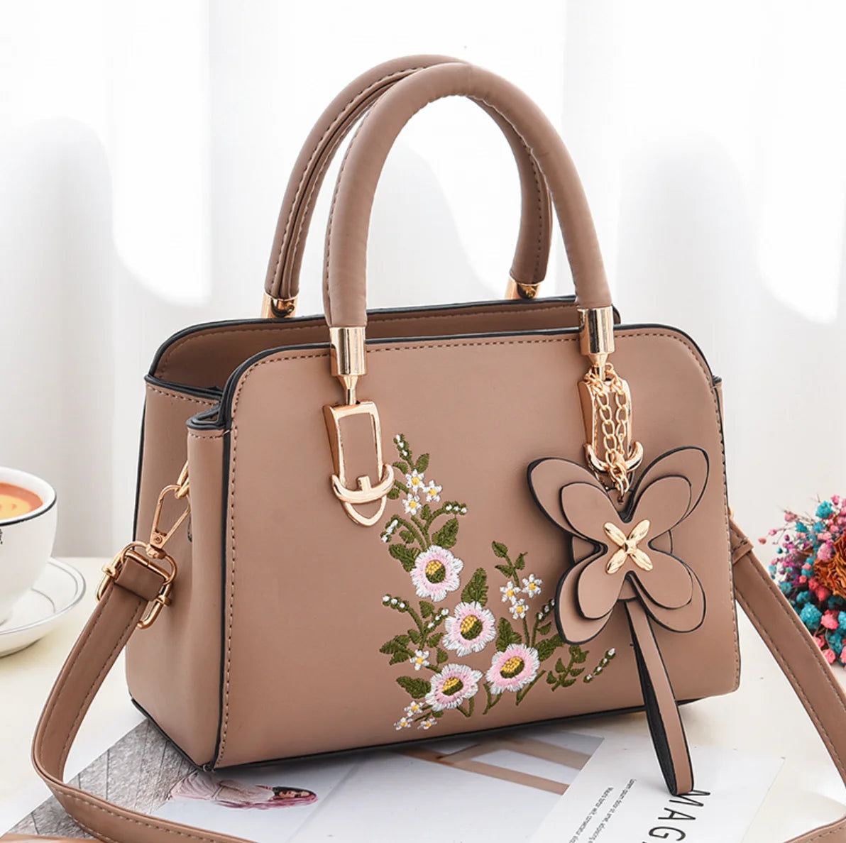 Flora Women's Crossbody Bag | Premium PU Leather with Floral Embroidery 5