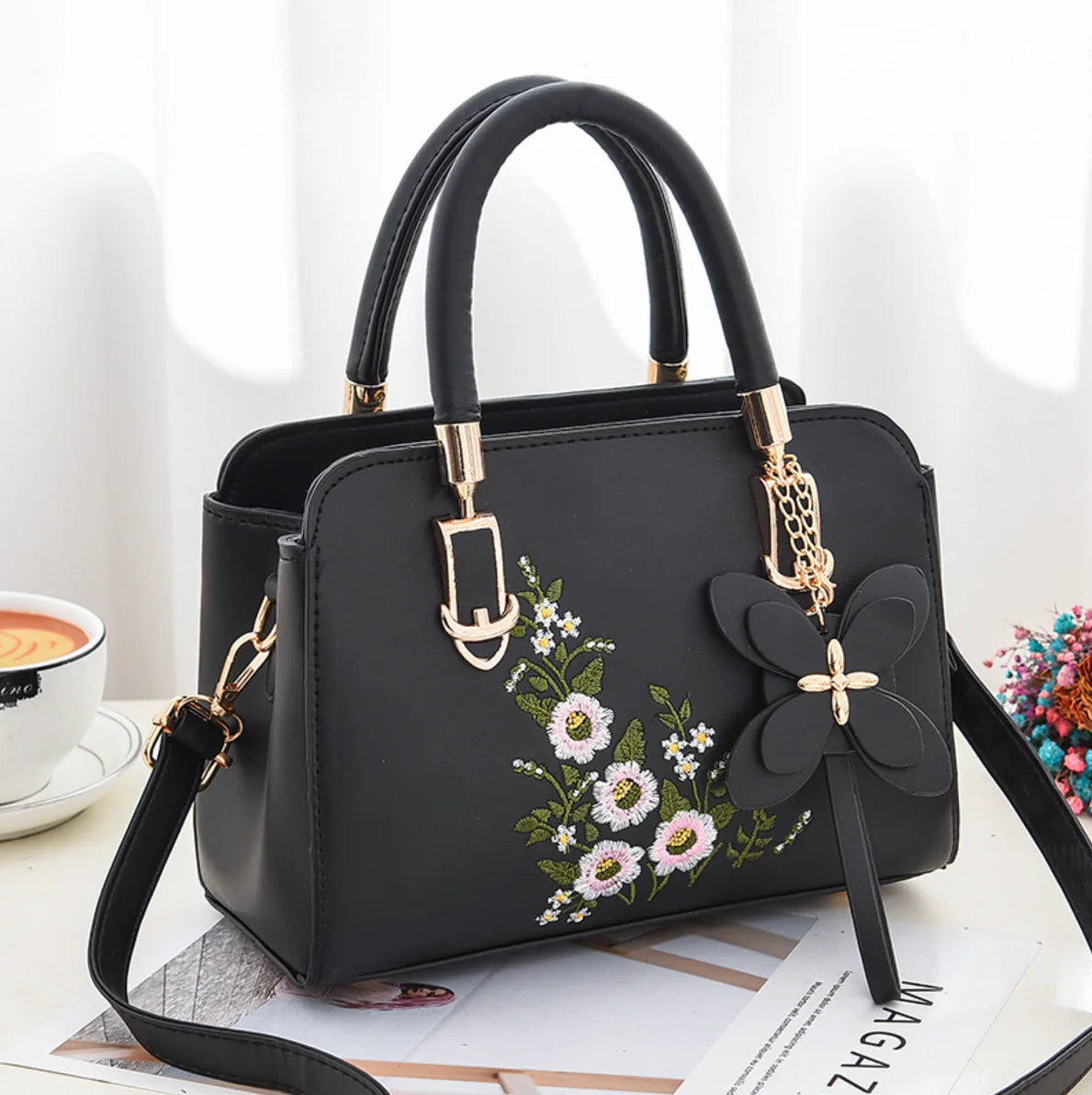 Flora Women's Crossbody Bag | Premium PU Leather with Floral Embroidery 7