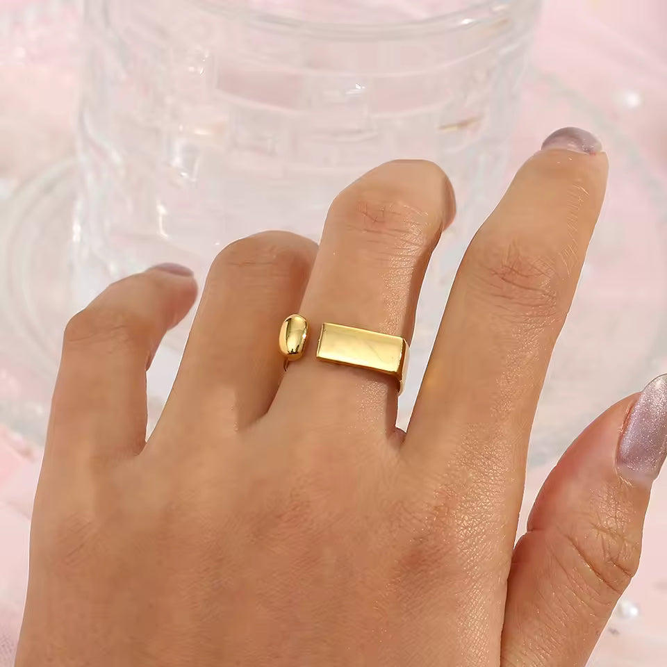 Golden Dual-Shape Open Ring