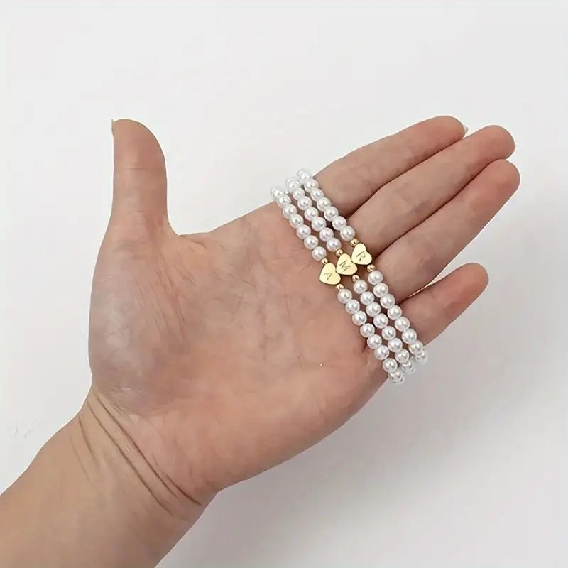 Heart Initial Pearl Bracelet