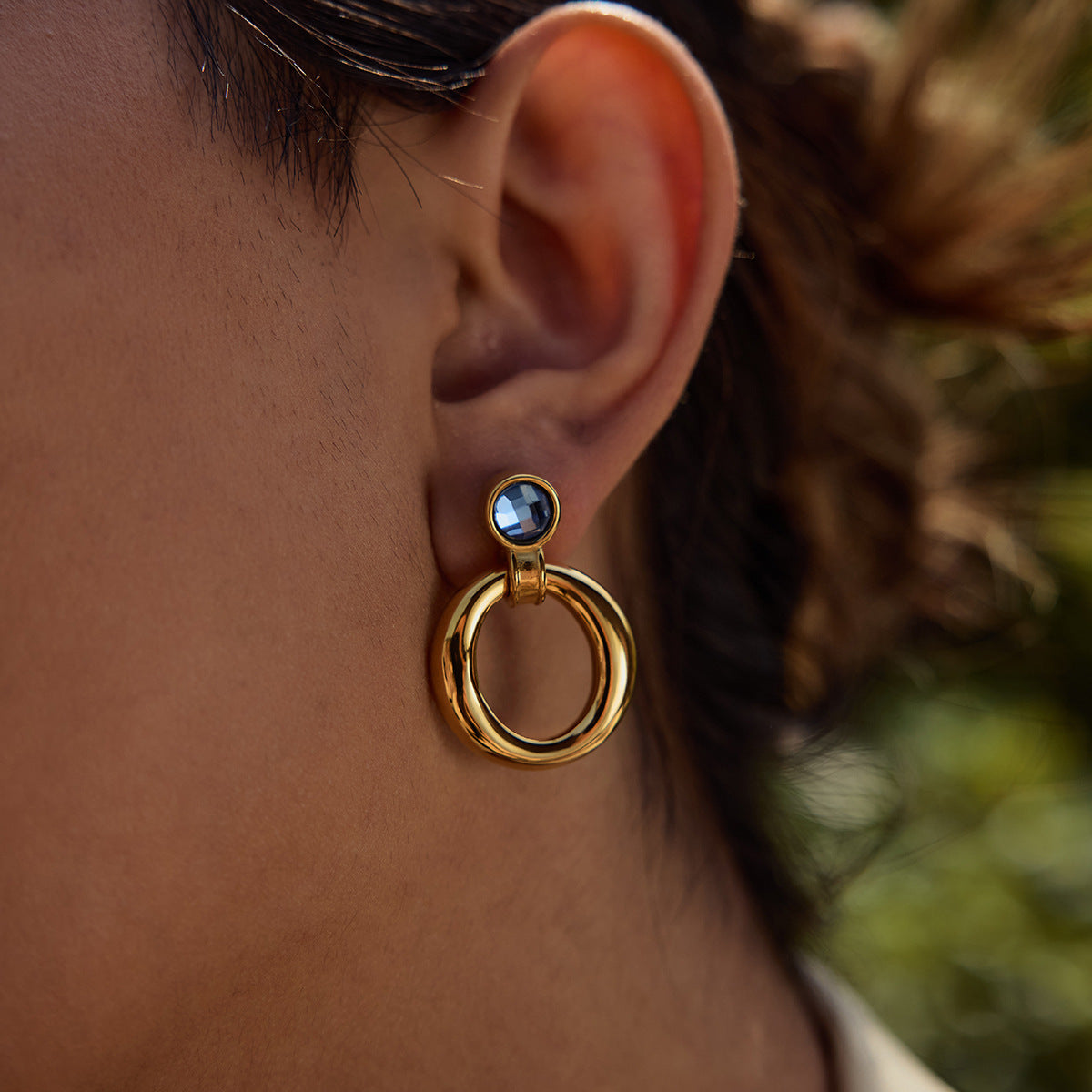 Blue Stone Hoop Earrings