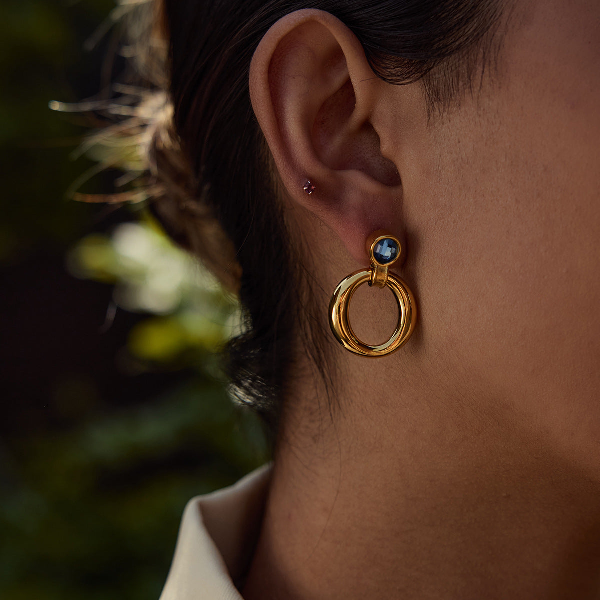 Blue Stone Hoop Earrings