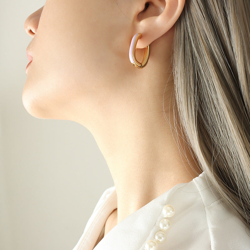 Color Enamel Hug Hoop Earrings
