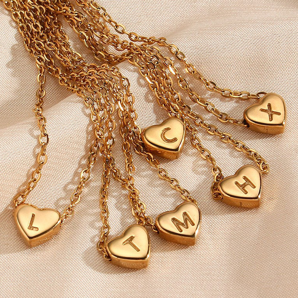 Golden Heart Initial Necklace Golden Heart Initial Necklace / A