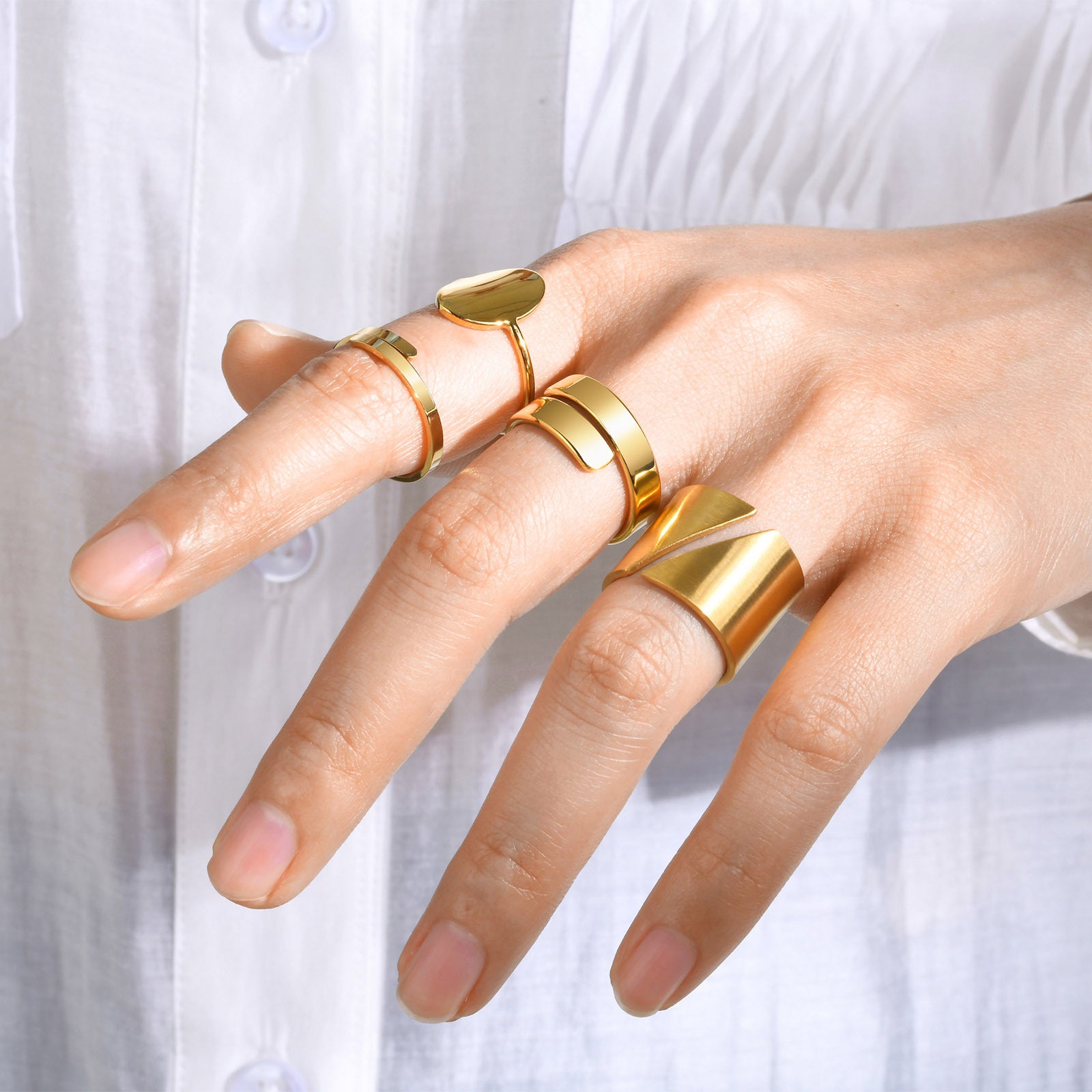 Geometric Gold Ring Set