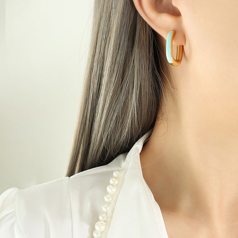 Color Enamel Hug Hoop Earrings