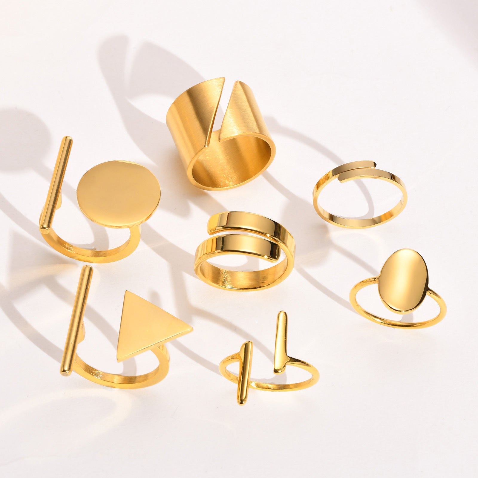 Geometric Gold Ring Set