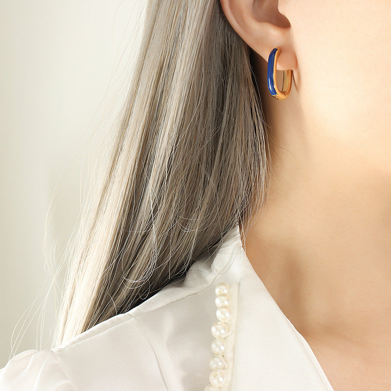 Color Enamel Hug Hoop Earrings