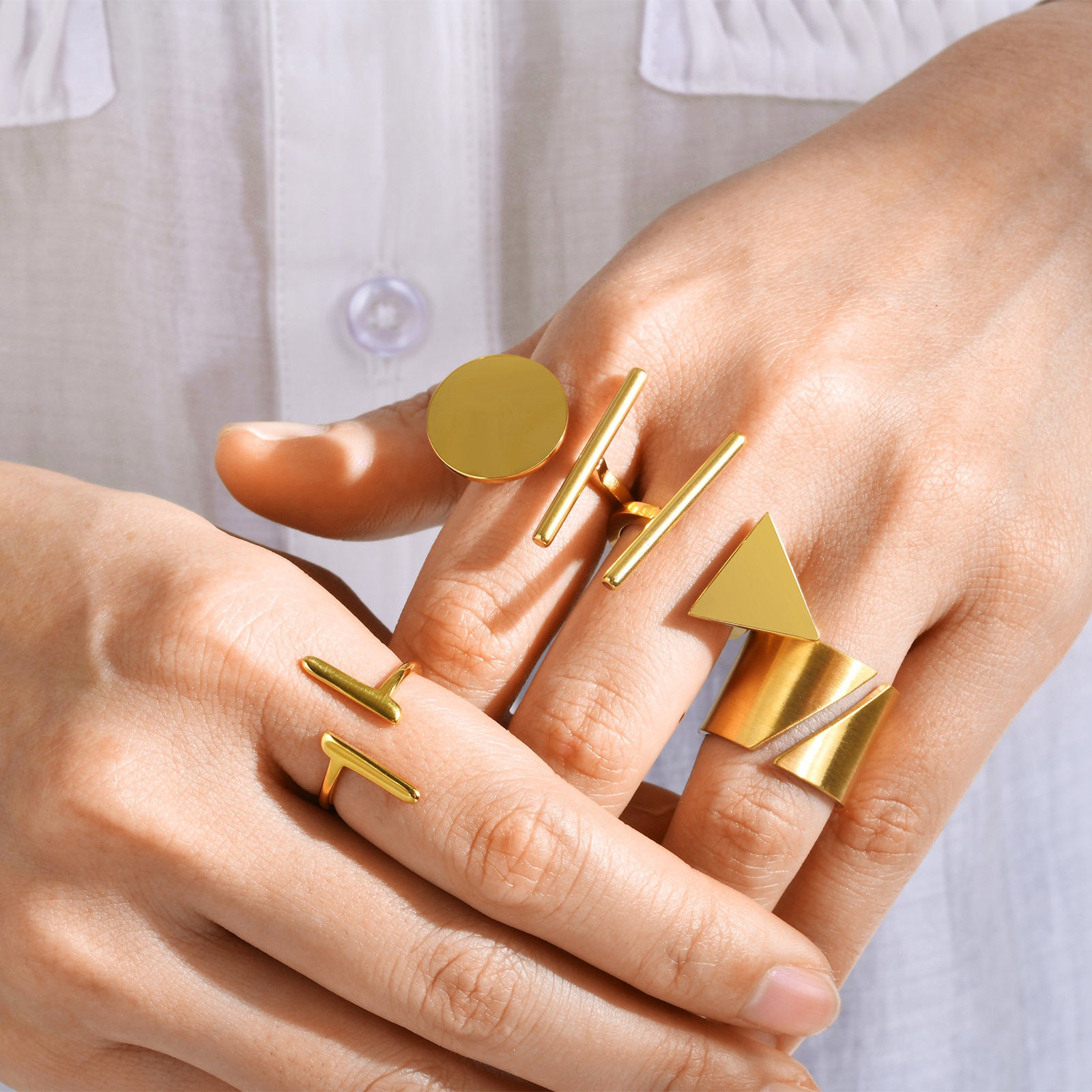 Geometric Gold Ring Set