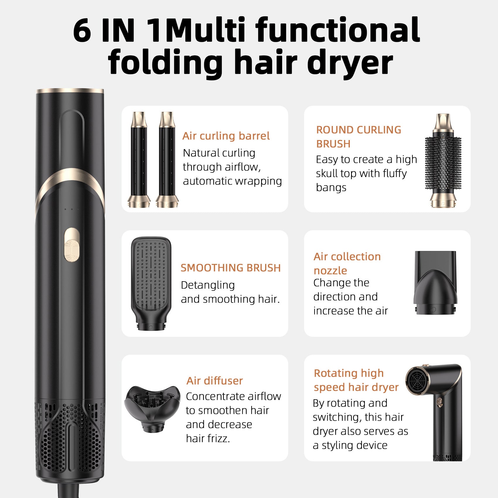 6-in-1 Folding Hot Air Comb