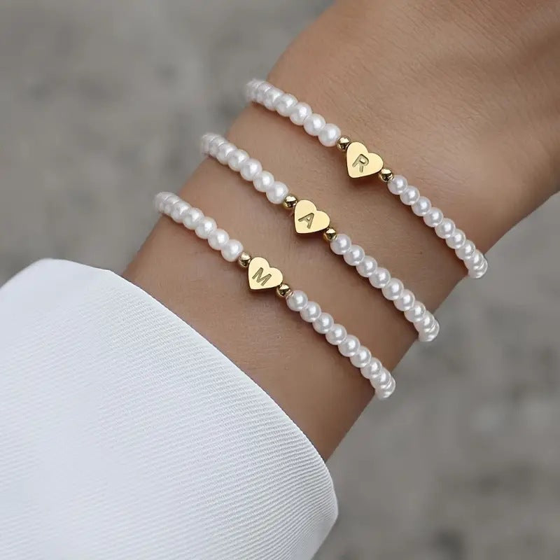 Heart Initial Pearl Bracelet