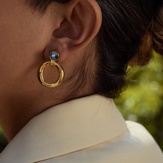 Blue Stone Hoop Earrings