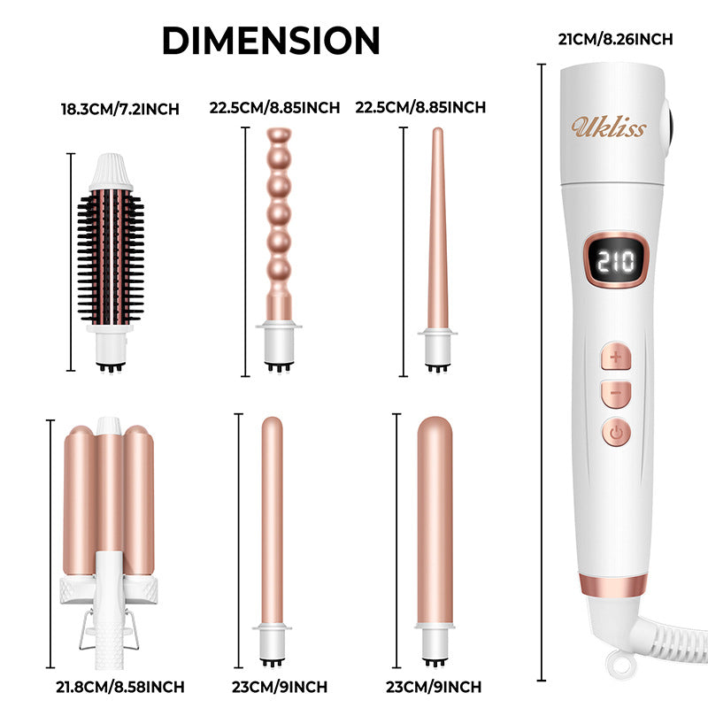 6-in-1 Ceramic Hair Curling Wand Set