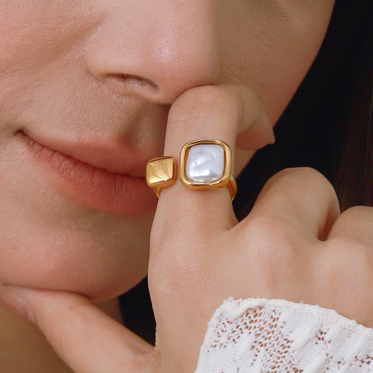 Open Band Pearl Ring