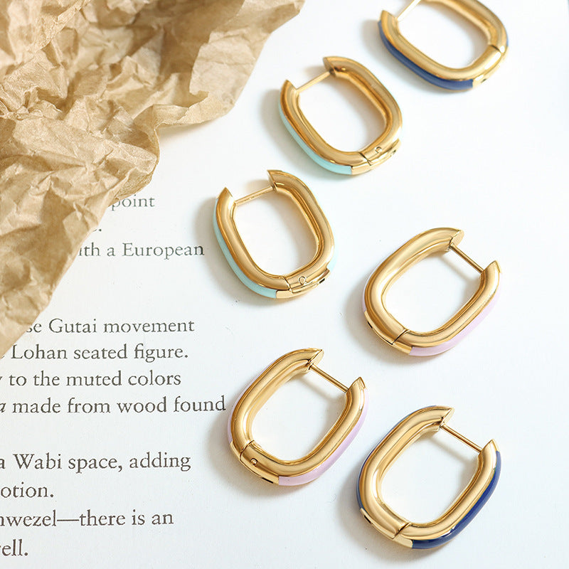 Color Enamel Hug Hoop Earrings