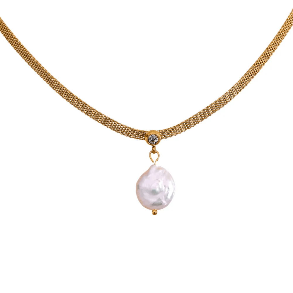 Woman’s gold plated natural pearl necklace. Father and Daughter Jewelry.